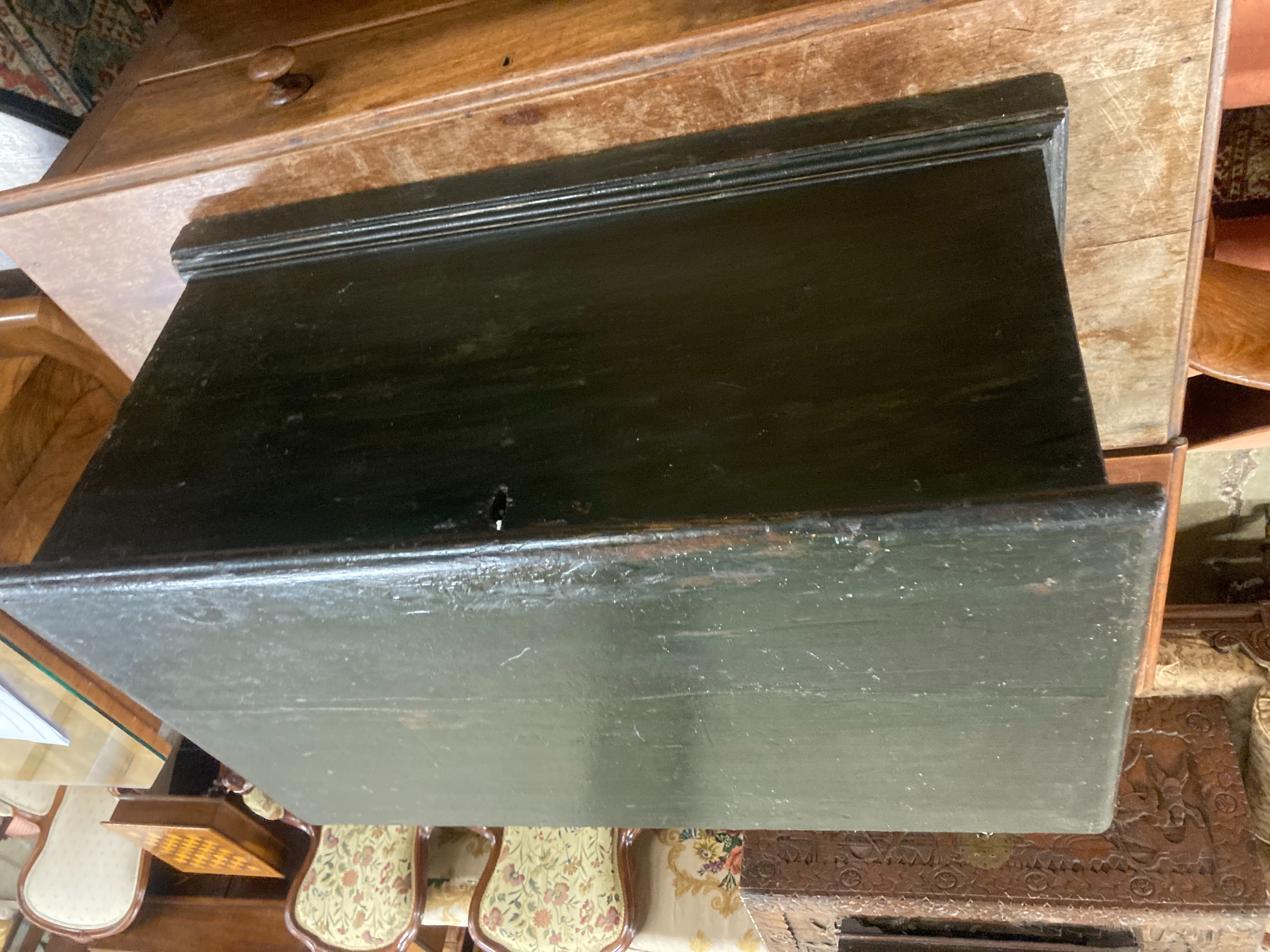 A green painted Victorian pine trunk